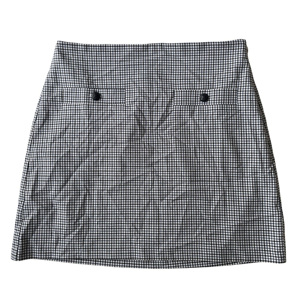 LOFT Women's Size 6 Mini Skirt Pencil Black Blue Houndstooth Button Old Money